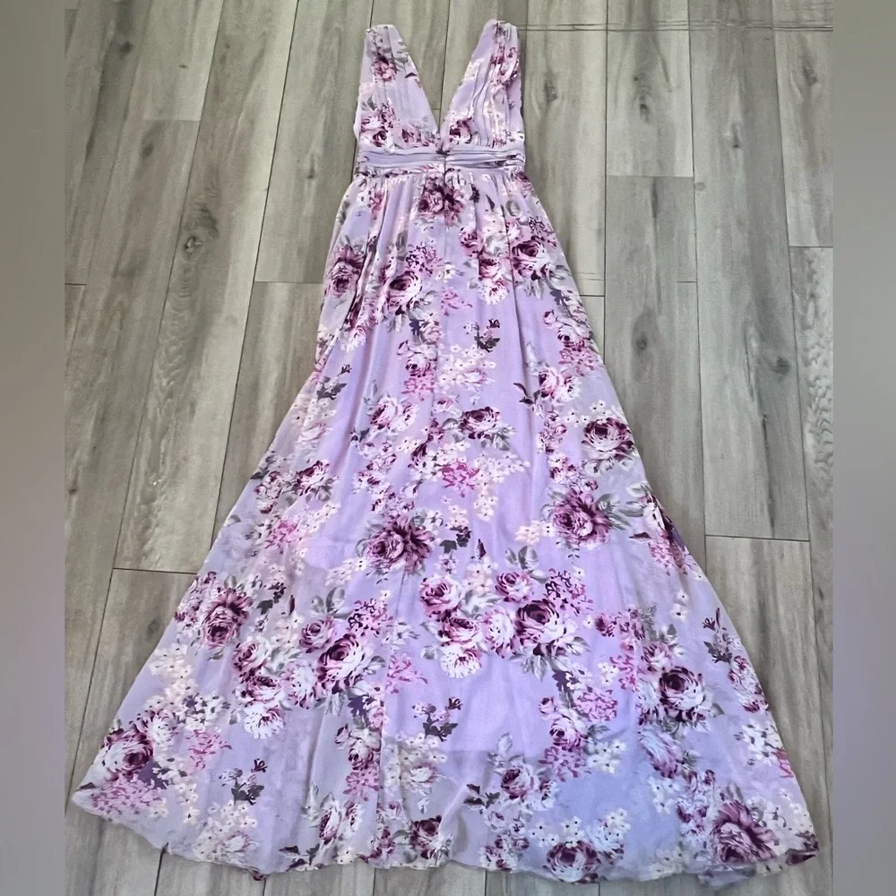 Lulus Floral Maxi Dress Formal Lilac Purple Gown Bridesmaid Womens XS